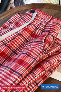 High Waist Retro Red Plaid Elegant Pants