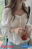 Long Sleeve Square Collar Ruffled Blouse Shirt