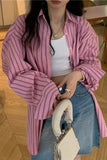 Long Sleeve Pink Striped Casual Blouse Shirt