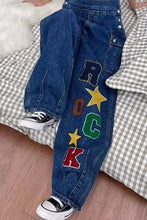Rock Letter Embroidered Wide Leg Denim Jumpsuits