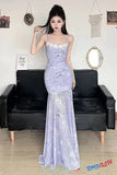 Sexy See Through Floral Pattern Gradient Long Dress