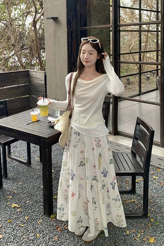 Loose Retro Floral Pattern Elegant Skirts