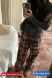 High Waist Elastic Retro Plaid Colors Loose Pants
