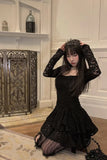 Long Sleeve Square Collar Gothic Style Mini Dress