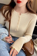 Long Sleeve O-Neck Button Knitted Slim Sweater