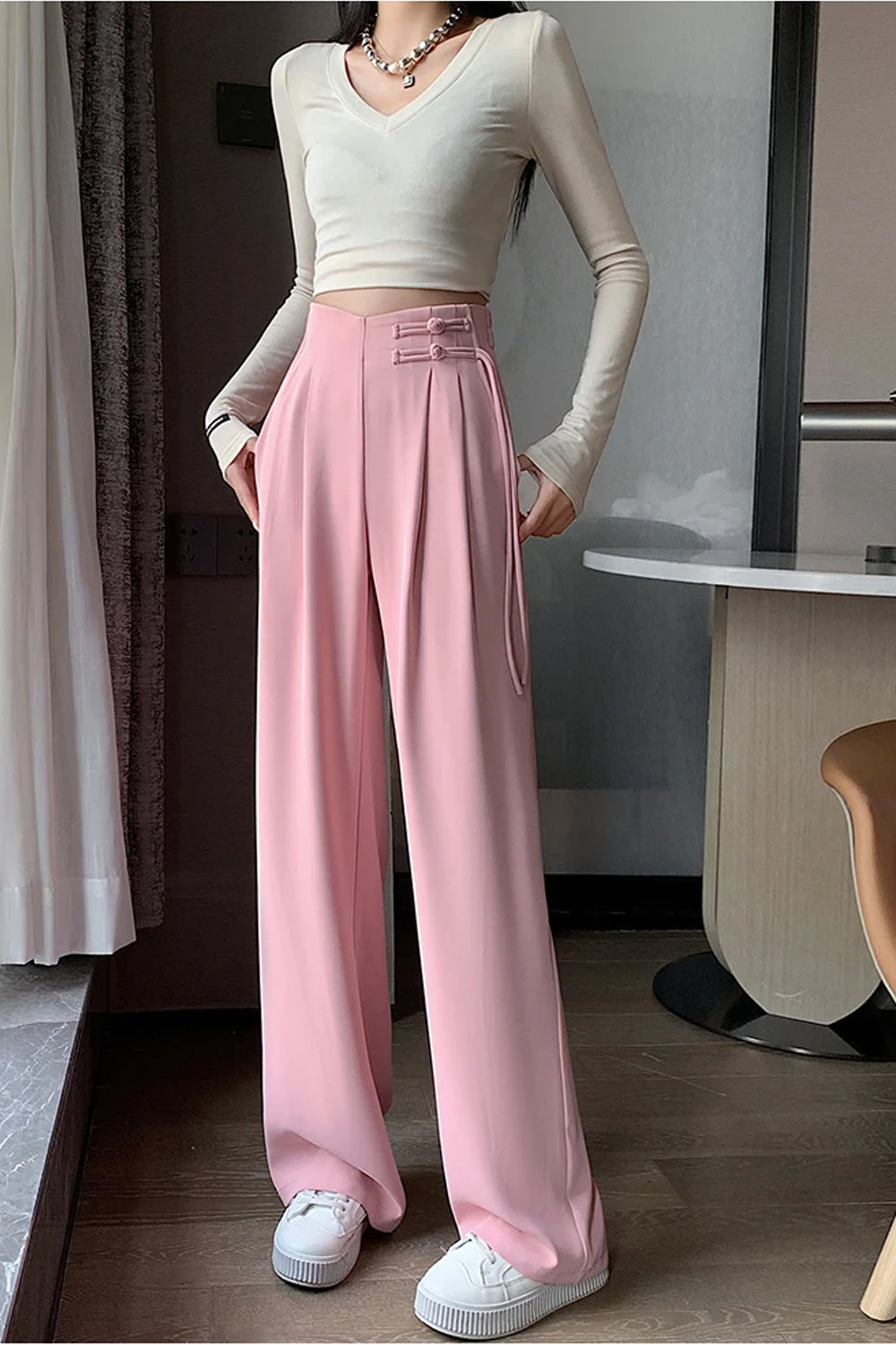 High Waist Elegant Tie Office Pants