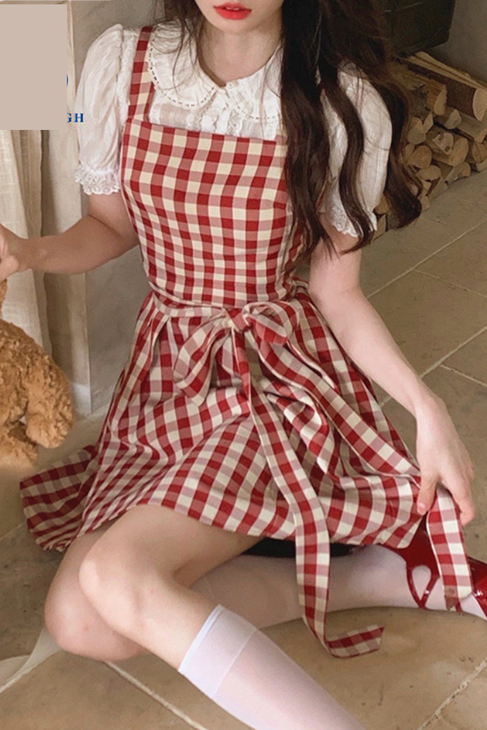 Sweet Red Plaid Elegant Midi Dress