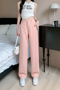 High Waist Loose Straight Pink Jeans Pants