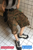High Waist Camouflage Pattern Cargo Ripped Pants