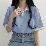 Short Sleeve Cute Colors Collar Shirt