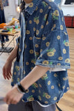 Loose Daisy Pattern Denim Shirts