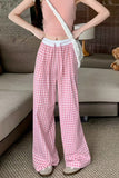 High Waist Elastic Loose Plaid Pants