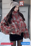 Loose Stand Collar Retro Plaid Pattern Parkas Coat Jacket