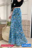 High Waist Blue Floral Pattern Mermaid Long Skirts