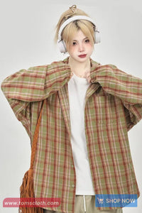 Long Sleeve Loose Plaid Pattern Hooded Shirt
