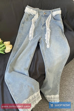 High Waist Retro Lace Patchwork Jeans Pants