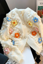 3D Flower Embroidered Knitted Cardigan Sweater