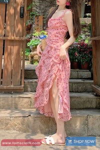 Sweet Floral Pattern Ruffles A-Line Dress