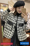 Long Sleeve Double Pockets Vintage Plaid Jacket