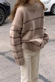 Loose Casual O-Neck Striped Knitted Sweater