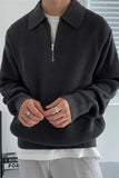 Long Sleeve Zipper Lapel Collar Knitted Men Sweater