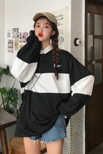 Long Sleeve Collar Big Striped Sweatshirt