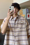 Loose Half Sleeve Men Plaid Shirts