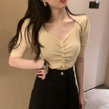 Sexy V-Neck Wrinkled Knitted Shirts