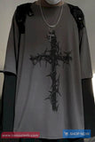 Long Sleeve Two Colors Cross of Thorns Printed Hip Hop Shirt
