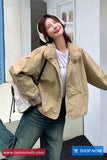 Long Sleeve Vintage Double Style Plaid Cargo Jackets