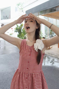 Sleeveless Red Plaid Elegant Long Dress