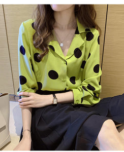 Long Sleeve Polka Dot Office Blouse Shirt