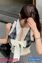 Cute Bow Sexy Ruffles Cropped Shirt