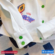 Long Sleeve Retro Graffiti Pattern White Denim Jacket