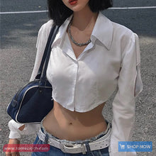 Sexy Puff Sleeve Hollow Out Cropped Blouse Shirt