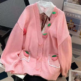 Long Sleeve V-Neck 3D Strawberry Knitted Cardigan Sweater