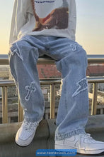Cross Embroidered Hip Hop Jeans Pants