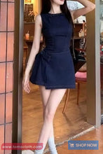 Sleeveless Bow Bandage Denim Dress