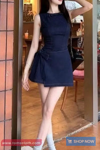 Sleeveless Bow Bandage Denim Dress