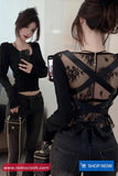 Long Sleeve Lace Backless Style Bandage Shirts
