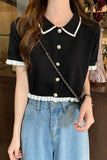 Short Sleeve Retro Turn Down Collar Knitted Shirts