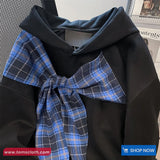 Long Sleeve Cute Bow Plaid Hooded Sweater