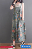 Loose Vintage Flowers Pattern Denim Jumpsuit