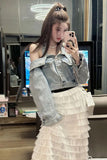 Long Sleeve Sexy Halter Neck Cropped Denim Jacket