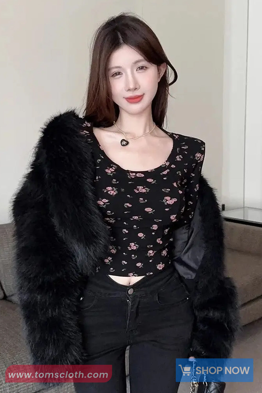 Long Sleeve Backless U-Neck Cropped Floral Shirts
