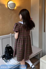 Sweet Doll Collar Puff Sleeve Plaid Dress