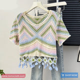 Short Sleeve Pastel Colors Crochet Knitted Shirts