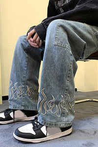 Flame Pattern Long Hip Hop Jeans Pants