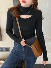 Sexy Cut Out Semi High Neck Knitted Sweater