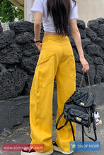 High Waist Retro Yellow Denim Long Pants